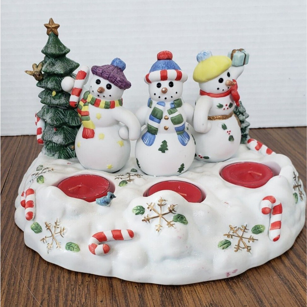 Partylite Snowbell Collection 3 Snowmen Trio Tea Light And Pillar Candle Holder